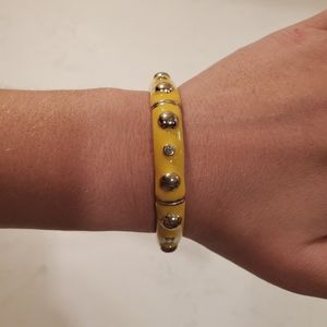 Yellow Rhinestone Gold Bracelet Stretch Studs Marigold Boho Preppy Casual Party